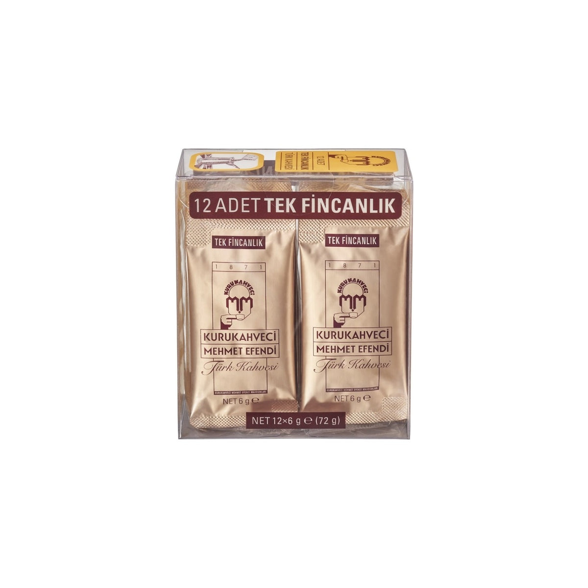 Kurukahveci Mehmet Efendi Turkish Coffee 6 gr Single Cup (144 Pack Set) (12 Packs x 12) - MALLTURK