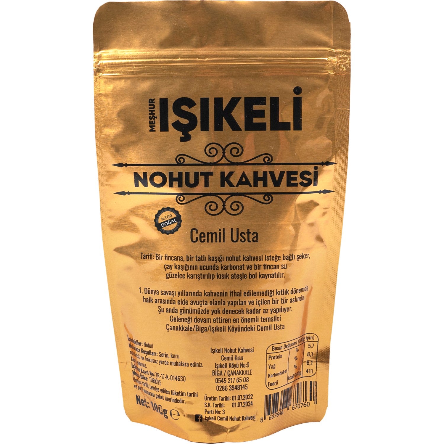 Isikeli Caffeine-Free Ground Chickpea Coffee 100 g, Delicious Local Product, Made in Turkey - MALLTURK