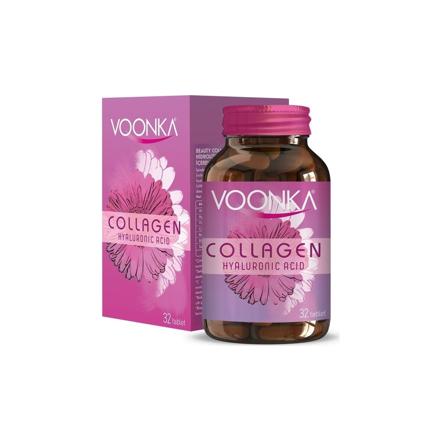 Voonka Collagen Hyaluronic Acid 32 Tablets Hydrolyzed Collagen and Zinc with Supplement - MALLTURK