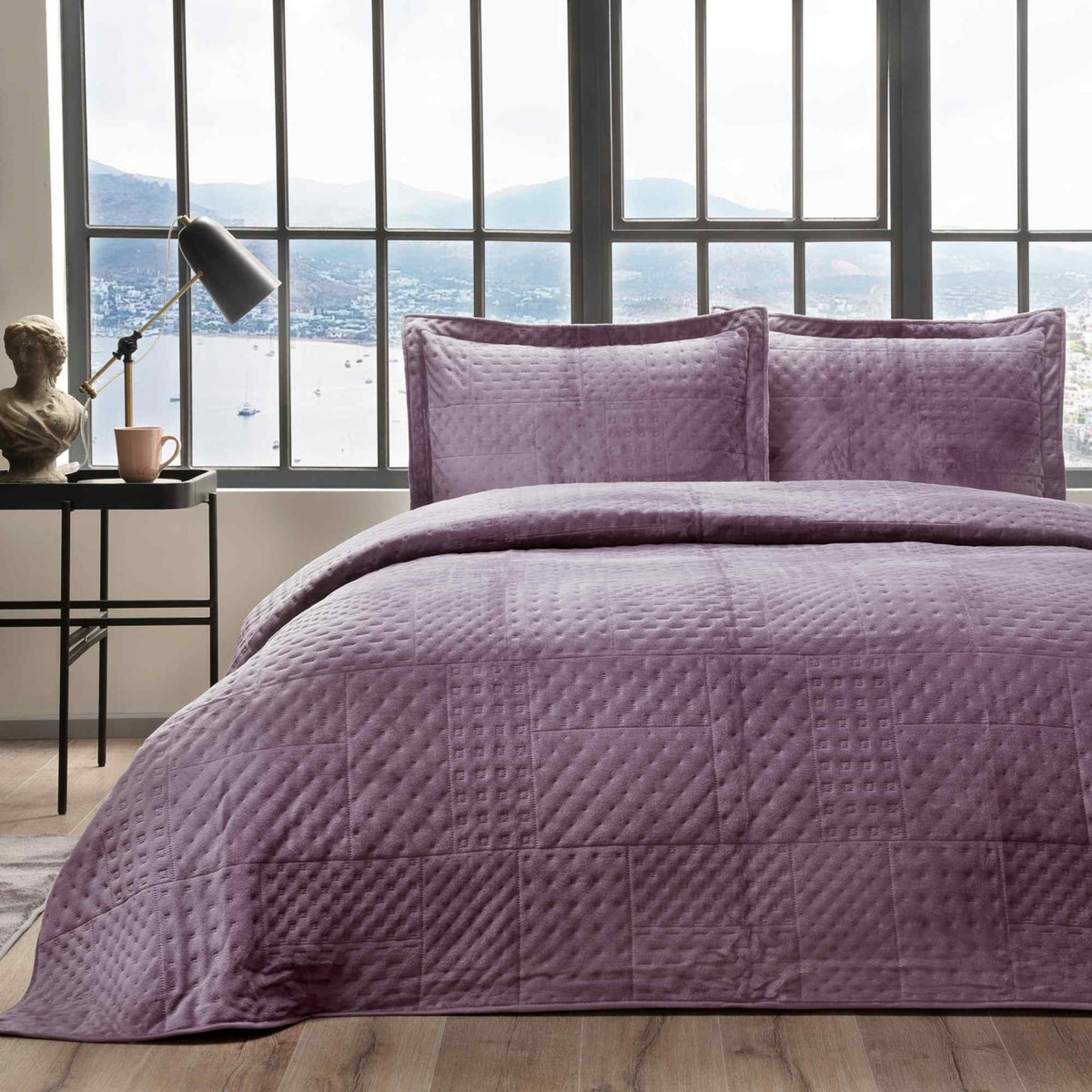 Tac Alvin Bedspread Set, Single Size, Plum - MALLTURK