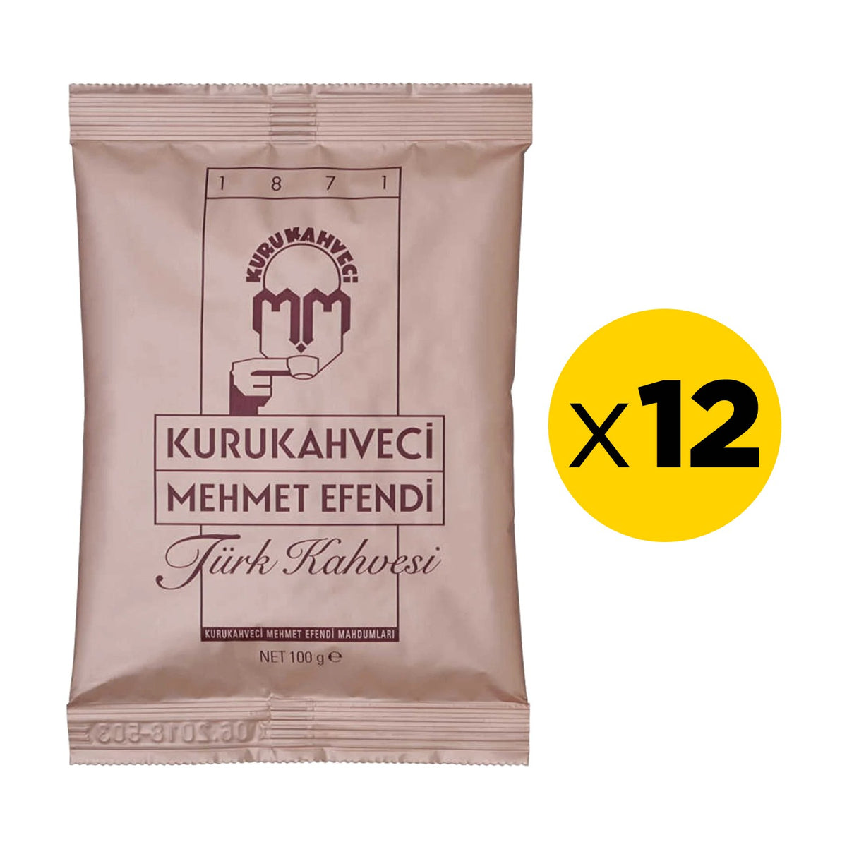 Kurukahveci Mehmet Efendi Turkish Coffee 100 gr x 12 Packs Plain Aroma with Fresh Flavor - MALLTURK
