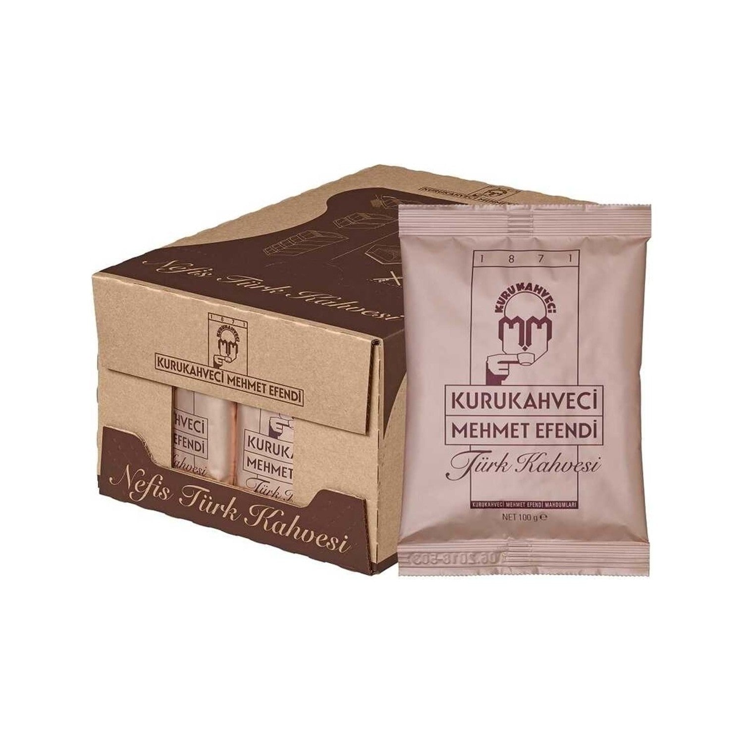 Kurukahveci Mehmet Efendi Turkish Coffee 100GR 50 Packs Plain Delicious Turkish Origin Set - MALLTURK