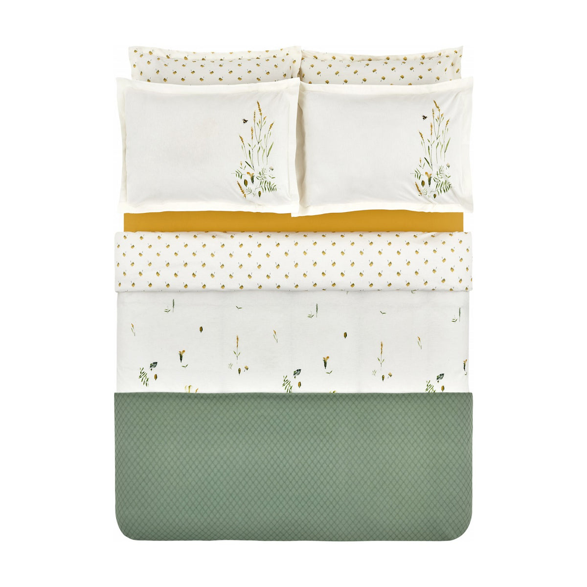 Karaca Home Herbal %100 Cotton Double Duvet Cover and Pique Set White - MALLTURK