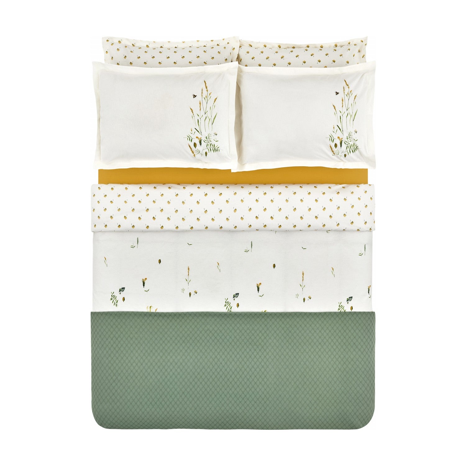 Karaca Home Herbal %100 Cotton Double Duvet Cover and Pique Set White - MALLTURK