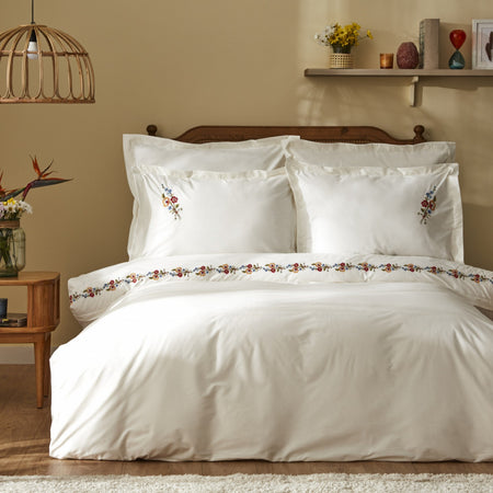 Karaca Home Blanca %100 Cotton Double Embroidered Duvet Cover Set White - MALLTURK