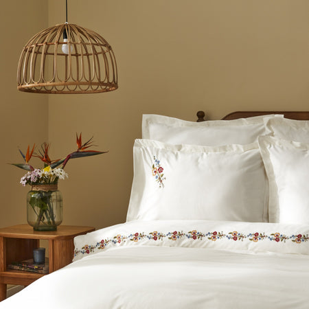 Karaca Home Blanca %100 Cotton Double Embroidered Duvet Cover Set White - MALLTURK