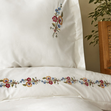 Karaca Home Blanca %100 Cotton Double Embroidered Duvet Cover Set White - MALLTURK