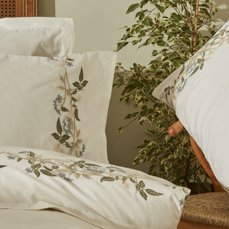Karaca Home Nancy %100 Cotton Double Embroidered Duvet Cover Set White - MALLTURK