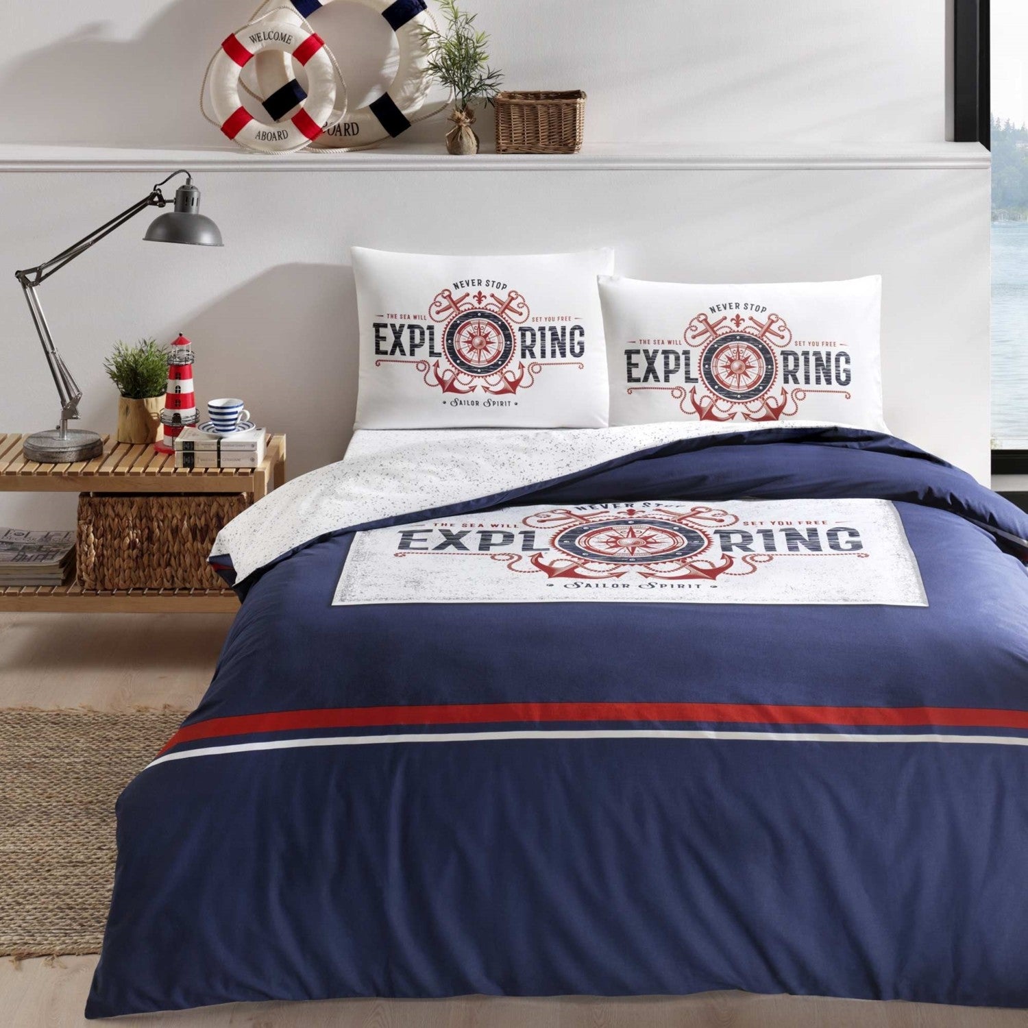 Tac Greedo Ranforce Double Duvet Cover Set Navy Blue - MALLTURK