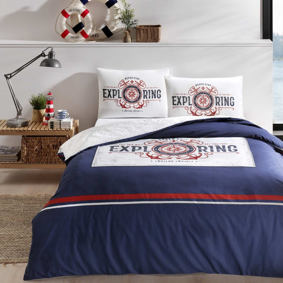 Tac Greedo Ranforce Double Duvet Cover Set Navy Blue - MALLTURK