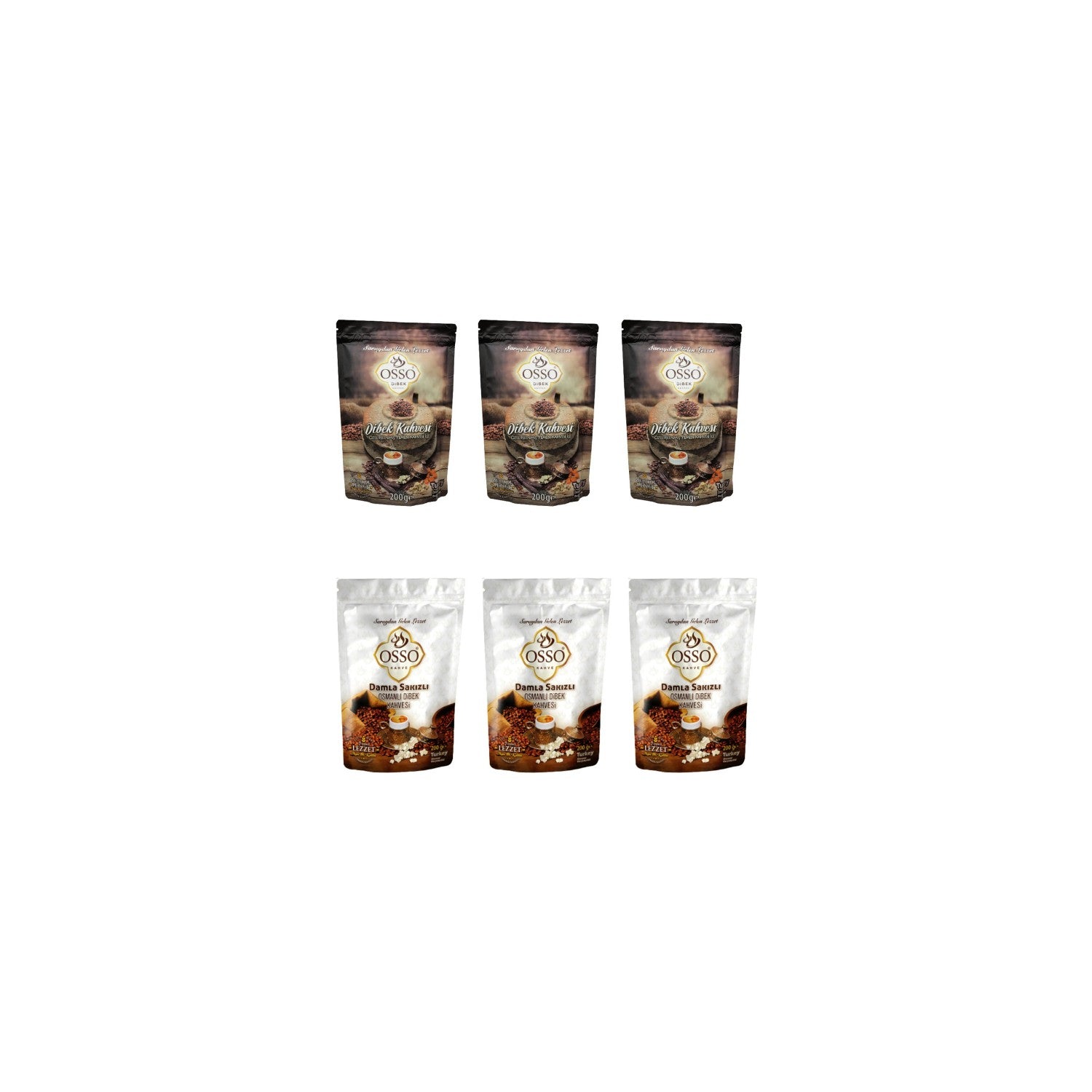 OssoDibek Coffee 200 gr x 3 Packs + Mastic Gum Coffee 200 gr x 3 Packs - MALLTURK