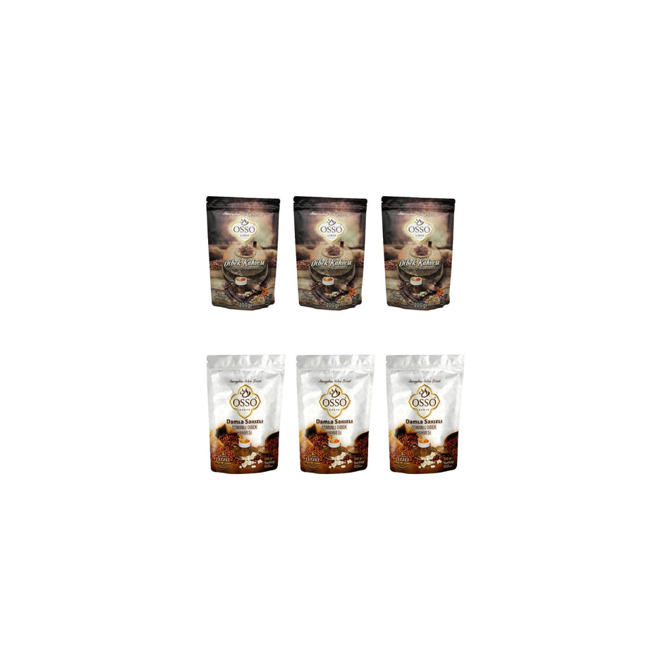 OssoDibek Coffee 200 gr x 3 Packs + Mastic Gum Coffee 200 gr x 3 Packs - MALLTURK