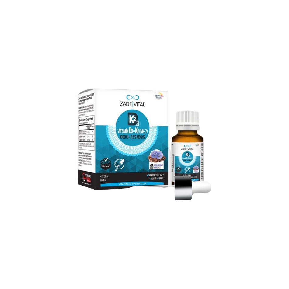 Zade Vital Vitamin D3K2 Drops 1000 IU 20 ml Dietary Supplement - MALLTURK