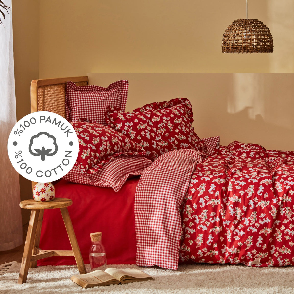 Karaca Home Carlo %100 Cotton Double Duvet Cover Set Red - MALLTURK
