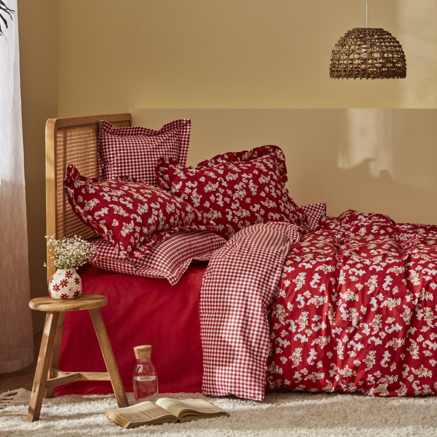Karaca Home Carlo %100 Cotton Double Duvet Cover Set Red - MALLTURK