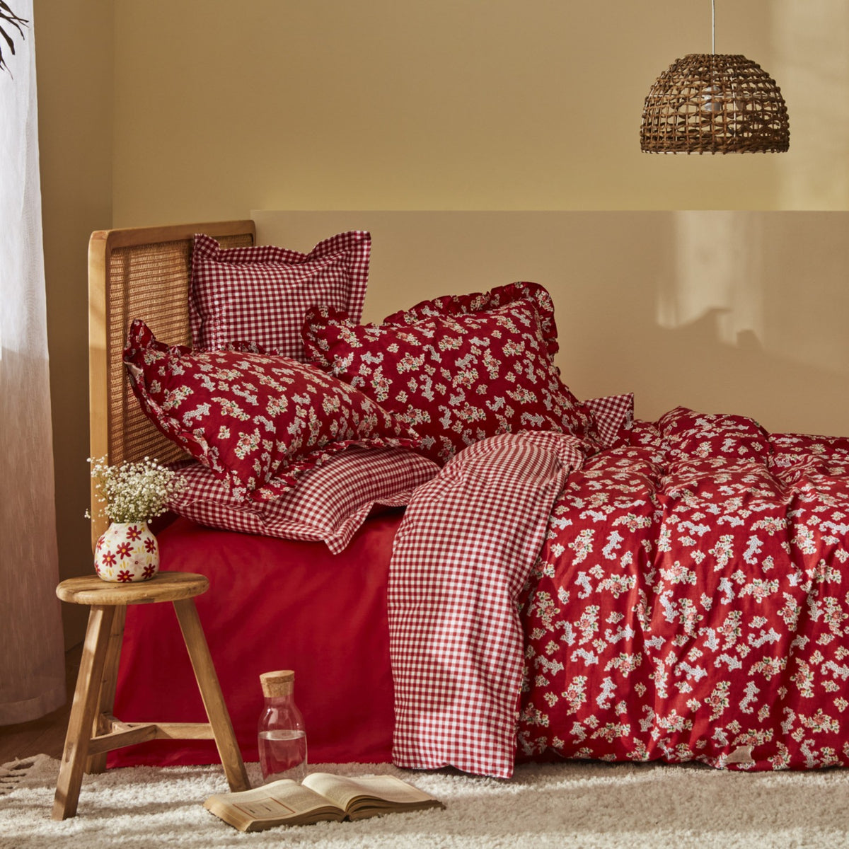 Karaca Home Carlo 100% Cotton Double Duvet Cover Set Red - MALLTURK