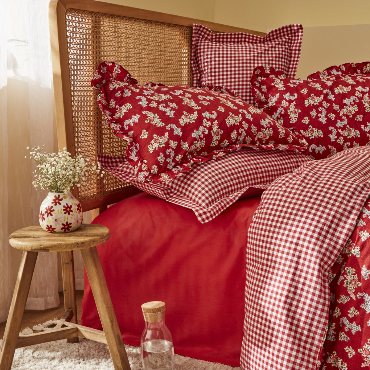 Karaca Home Carlo 100% Cotton Double Duvet Cover Set Red - MALLTURK