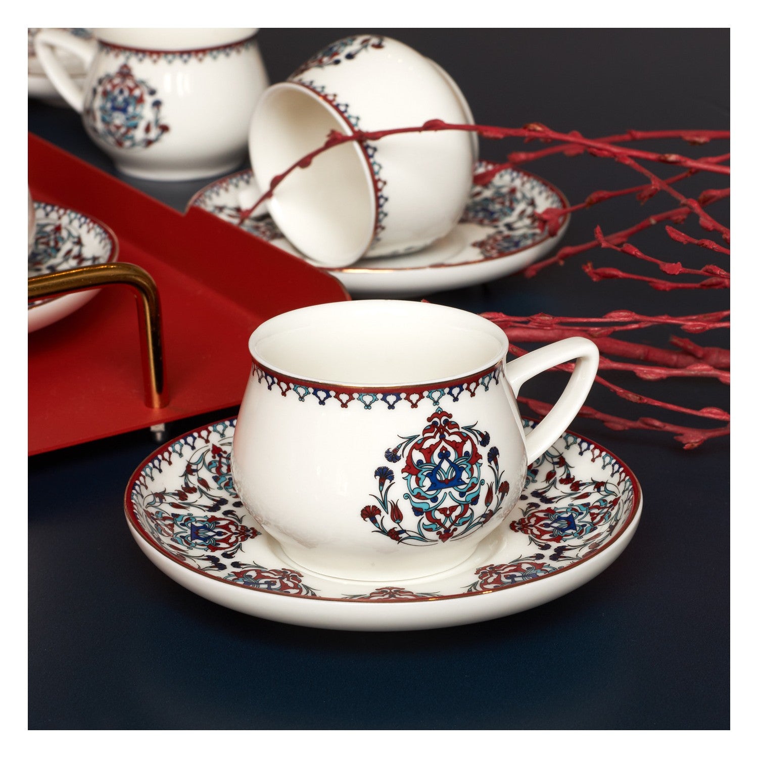 Karaca Nakkas Turkish Coffee Cup Set for 6, 100 ml - MALLTURK