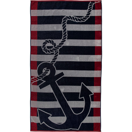 Ozdilek Cannes Grey Anchors Velvet Beach Towel 86x162 cm - MALLTURK