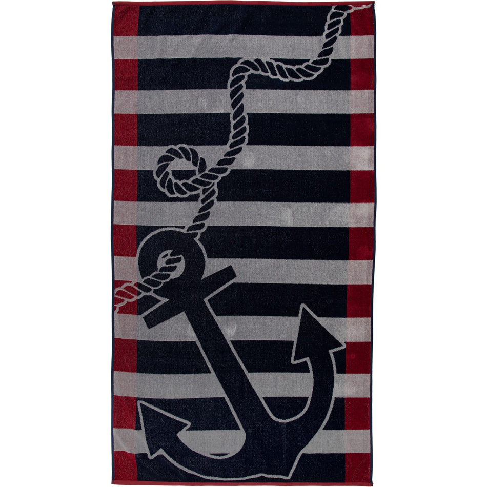 Ozdilek Cannes Grey Anchors Velvet Beach Towel 86x162 cm - MALLTURK