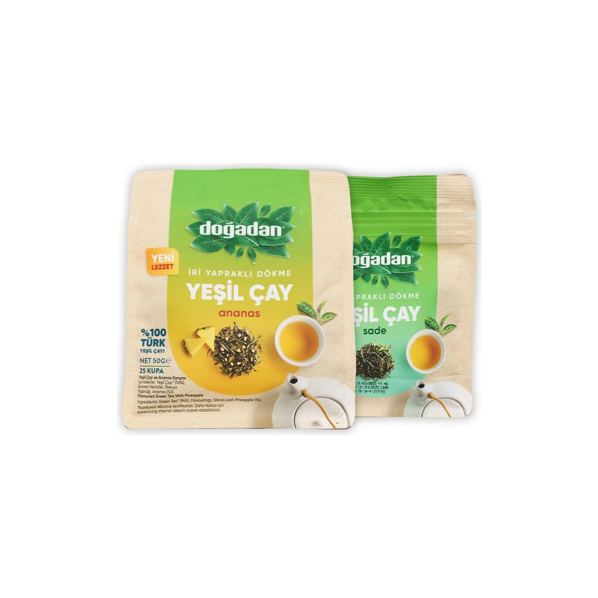Dogadan Dokme green tea Ananas 50 g and plain 60 g - MALLTURK