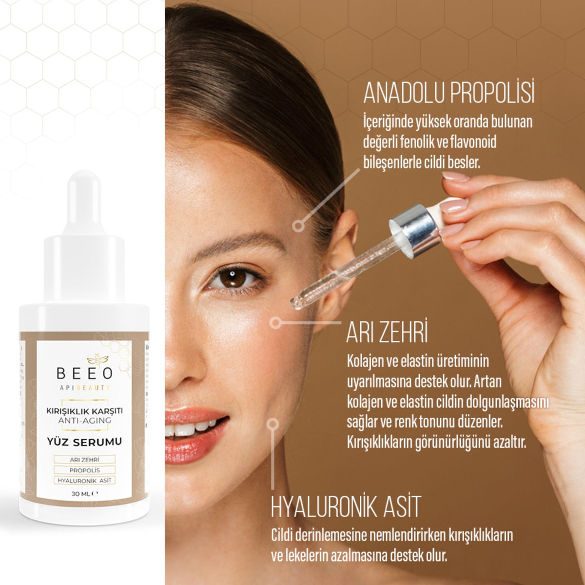 BEE'O Apibeauty With Bee Venom With Propolis Anti-Aging Face Care Serum 30 ml - MALLTURK