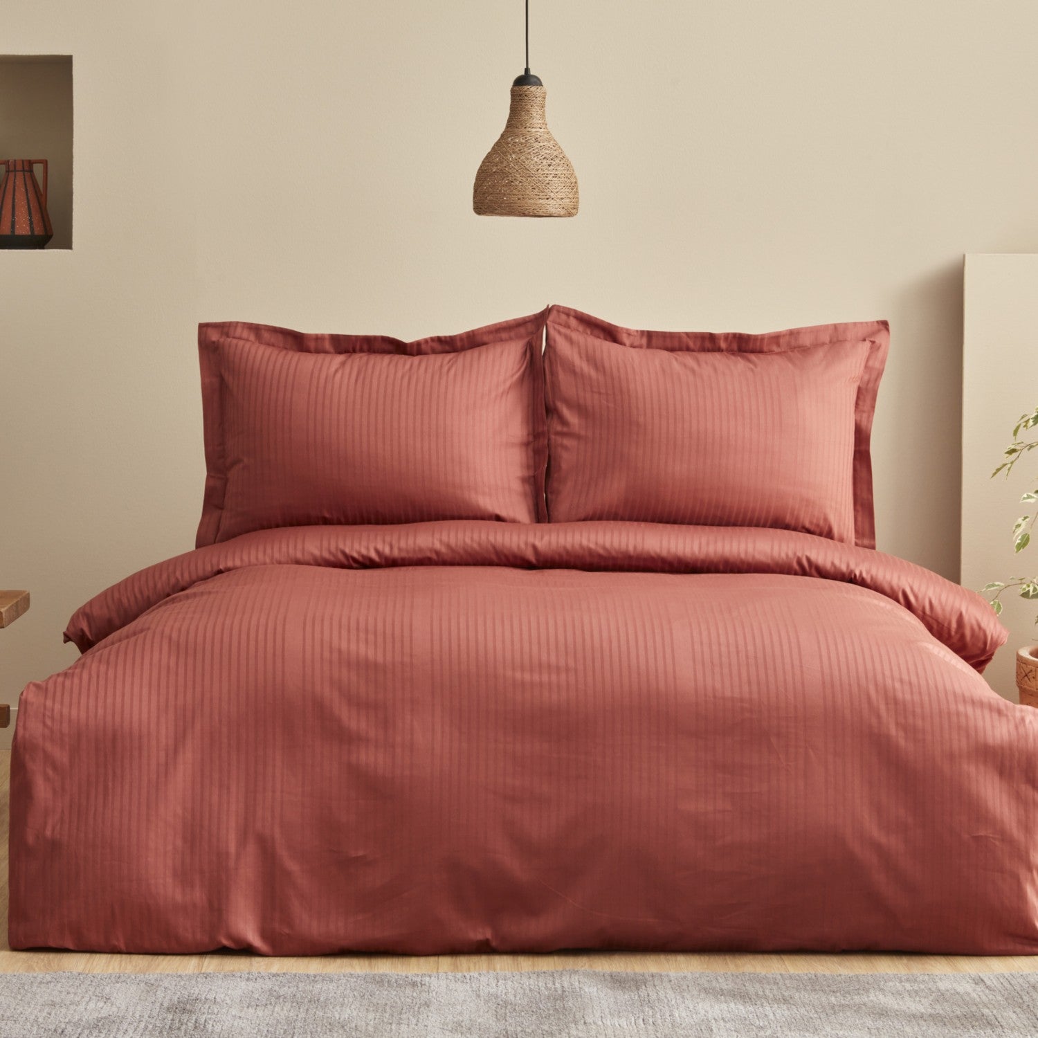 Karaca Home Uniq %100 Cotton Double Sateen Duvet Cover Set Terracota - MALLTURK