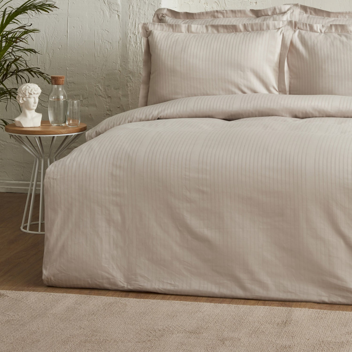 Karaca Home Uniq %100 Cotton Sateen Double Duvet Cover Set Beige - MALLTURK