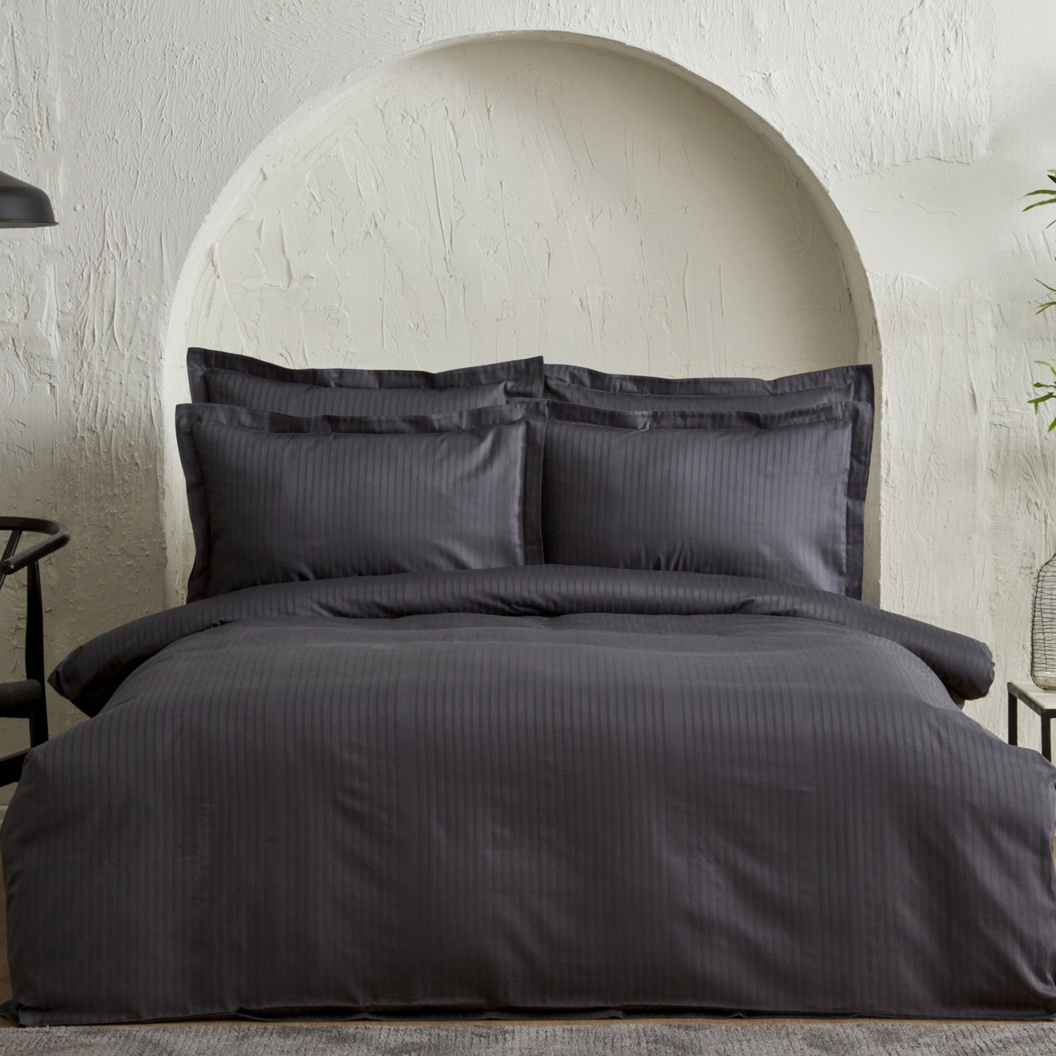 Karaca Home Uniq %100 Cotton Sateen Double Duvet Cover Set Anthracite - MALLTURK