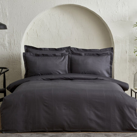 Karaca Home Uniq %100 Cotton Sateen Double Duvet Cover Set Anthracite - MALLTURK
