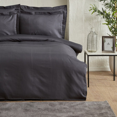 Karaca Home Uniq %100 Cotton Sateen Double Duvet Cover Set Anthracite - MALLTURK