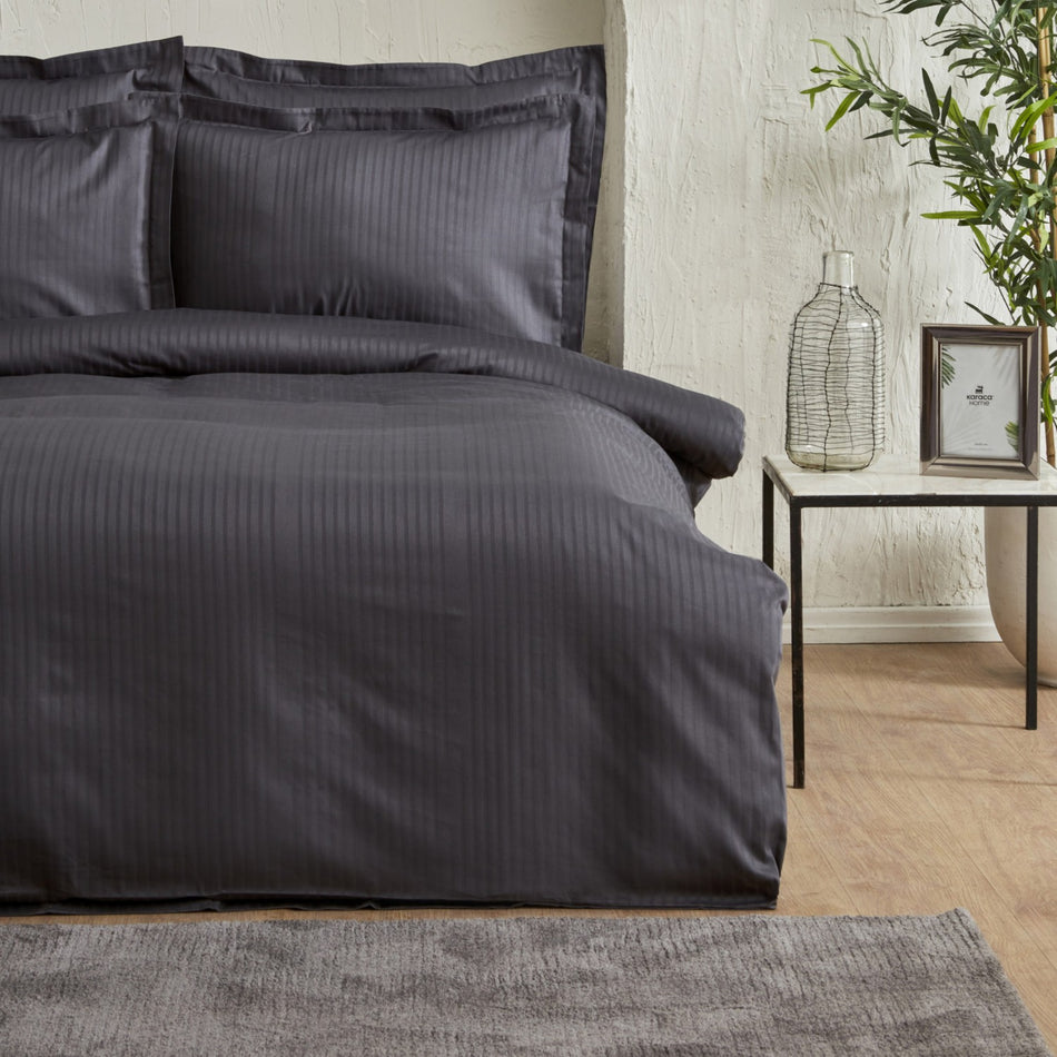 Karaca Home Uniq %100 Cotton Sateen Double Duvet Cover Set Anthracite - MALLTURK