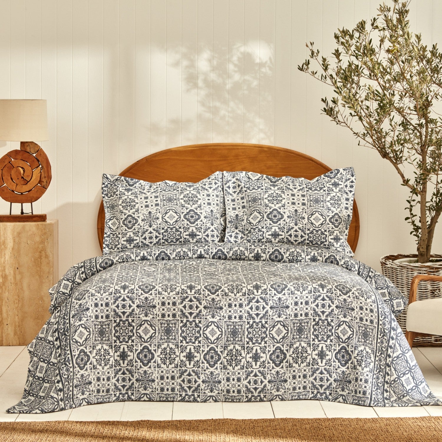 Karaca Home Tiles Double Bedspread Blue - MALLTURK