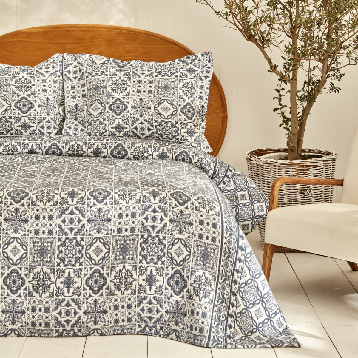 Karaca Home Tiles Double Bedspread Blue - MALLTURK