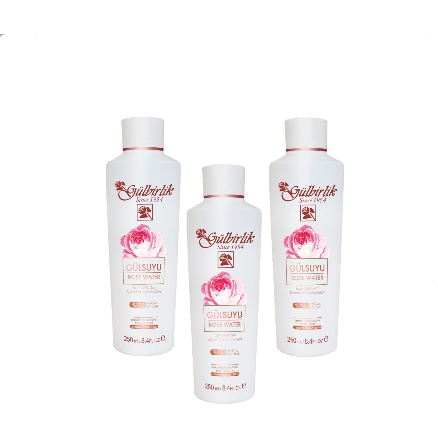 Rosense Rose Water 3-Piece Set 250 ml illuminating Natural Toner for All Skin Types - MALLTURK