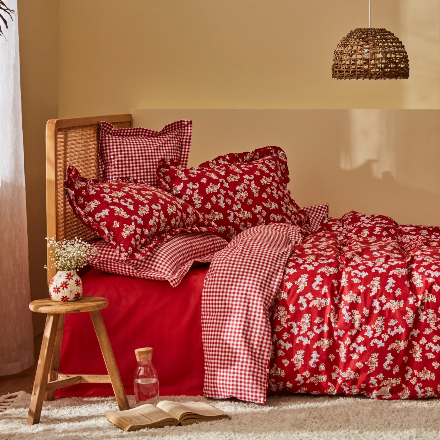 Karaca Home Carlo 100% Cotton Single Duvet Cover Set Red - MALLTURK