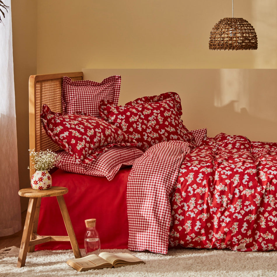 Karaca Home Carlo 100% Cotton Single Duvet Cover Set Red - MALLTURK