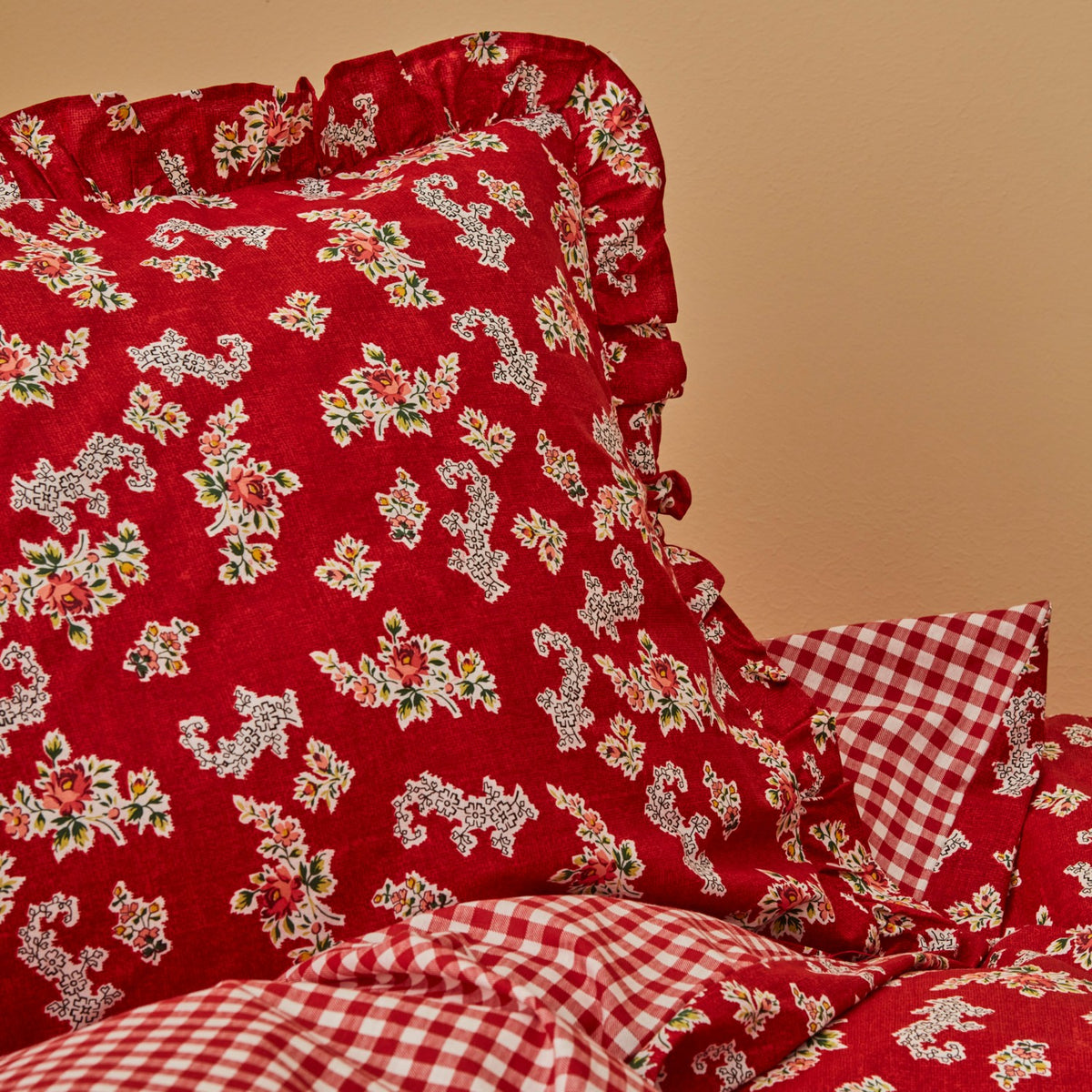 Karaca Home Carlo 100% Cotton Single Duvet Cover Set Red - MALLTURK