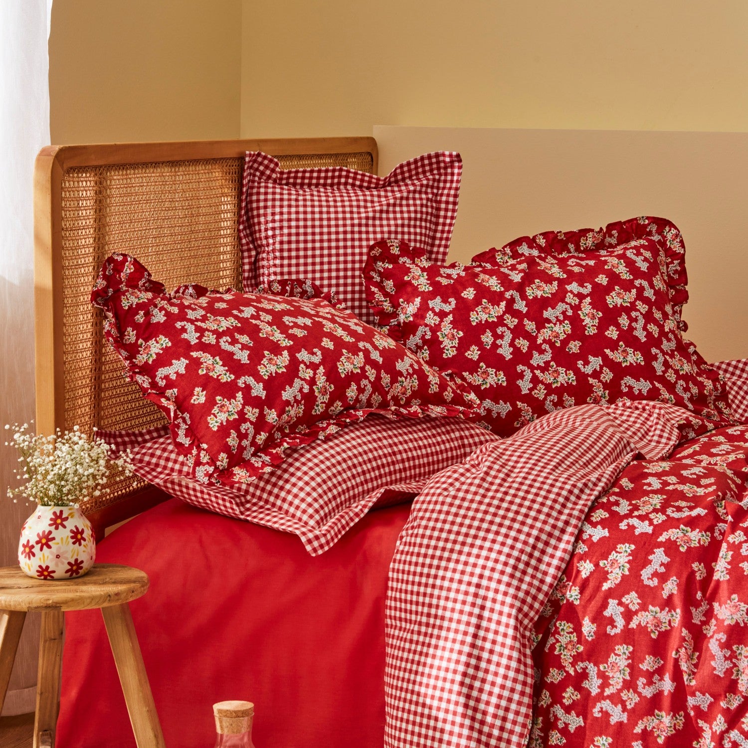 Karaca Home Carlo 100% Cotton Single Duvet Cover Set Red - MALLTURK