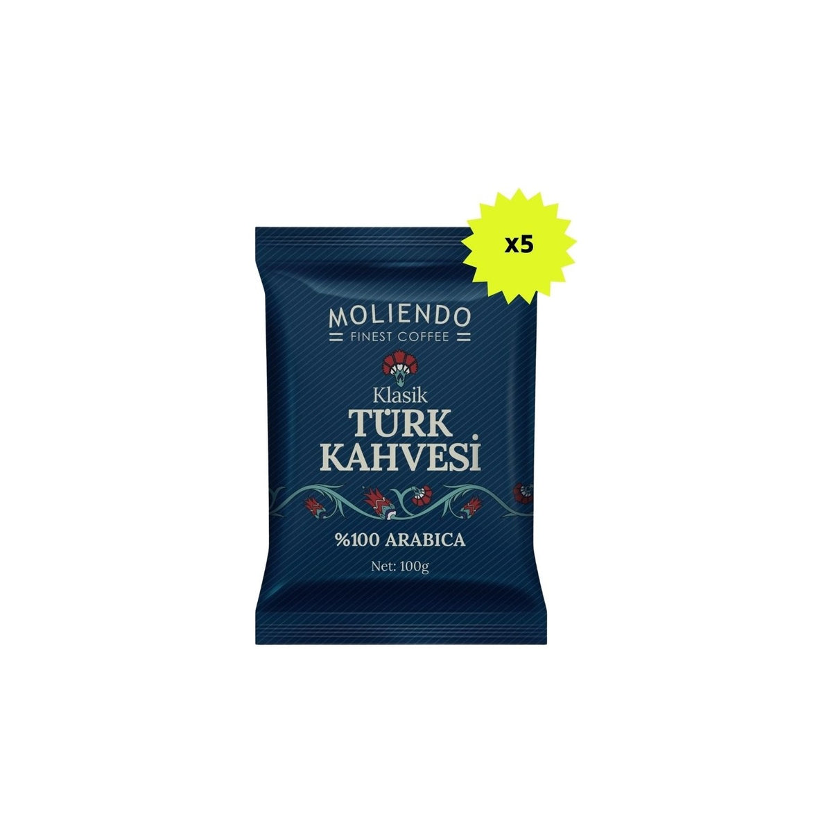 Moliendo Finest Coffee, Moliendo Classic Turkish Coffee 100g, 5-Pack, Brazilian Natural Chocolate and Caramel Flavor. - MALLTURK