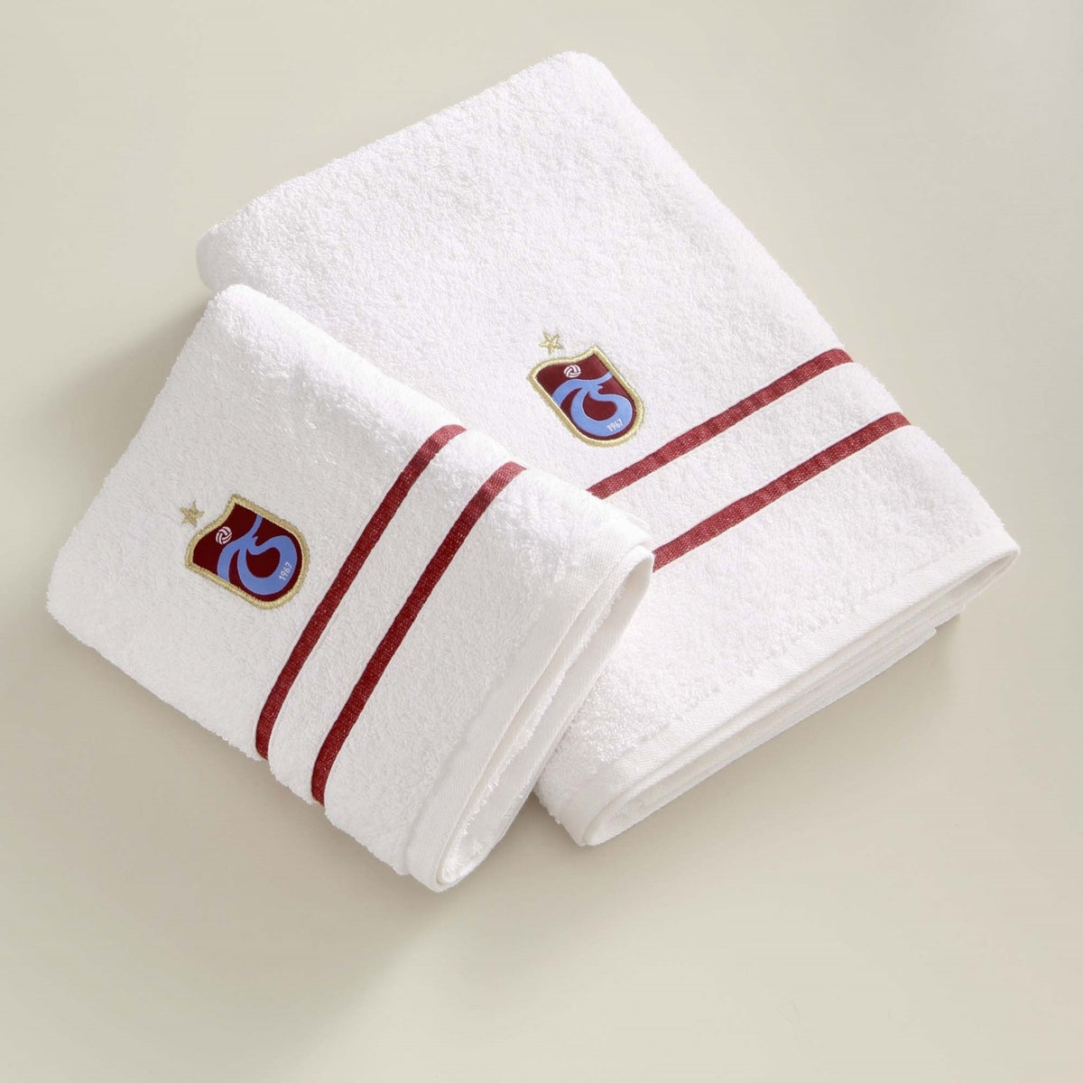 Tac Licensed Trabzonspor Emblem Cotton 50x90 cm Face Towel White - MALLTURK