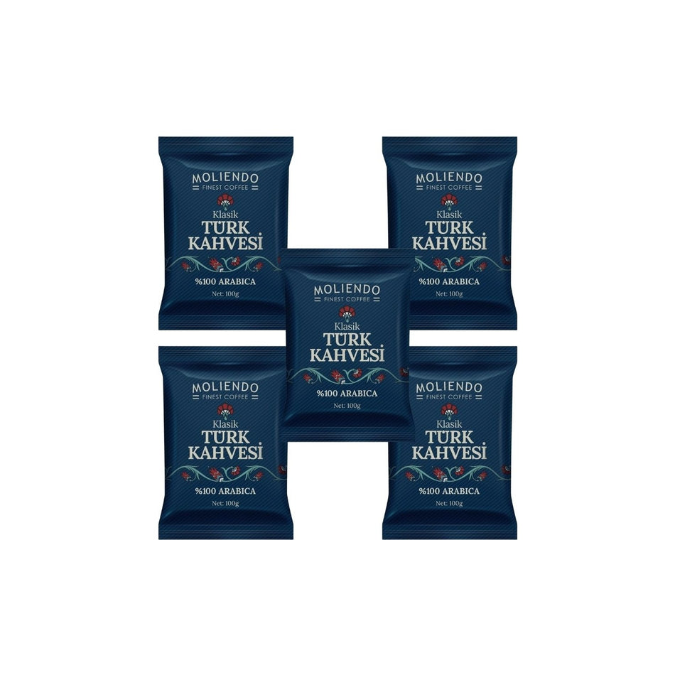Moliendo Finest Coffee, Moliendo Classic Turkish Coffee 100g, 5-Pack, Brazilian Natural Chocolate and Caramel Flavor. - MALLTURK
