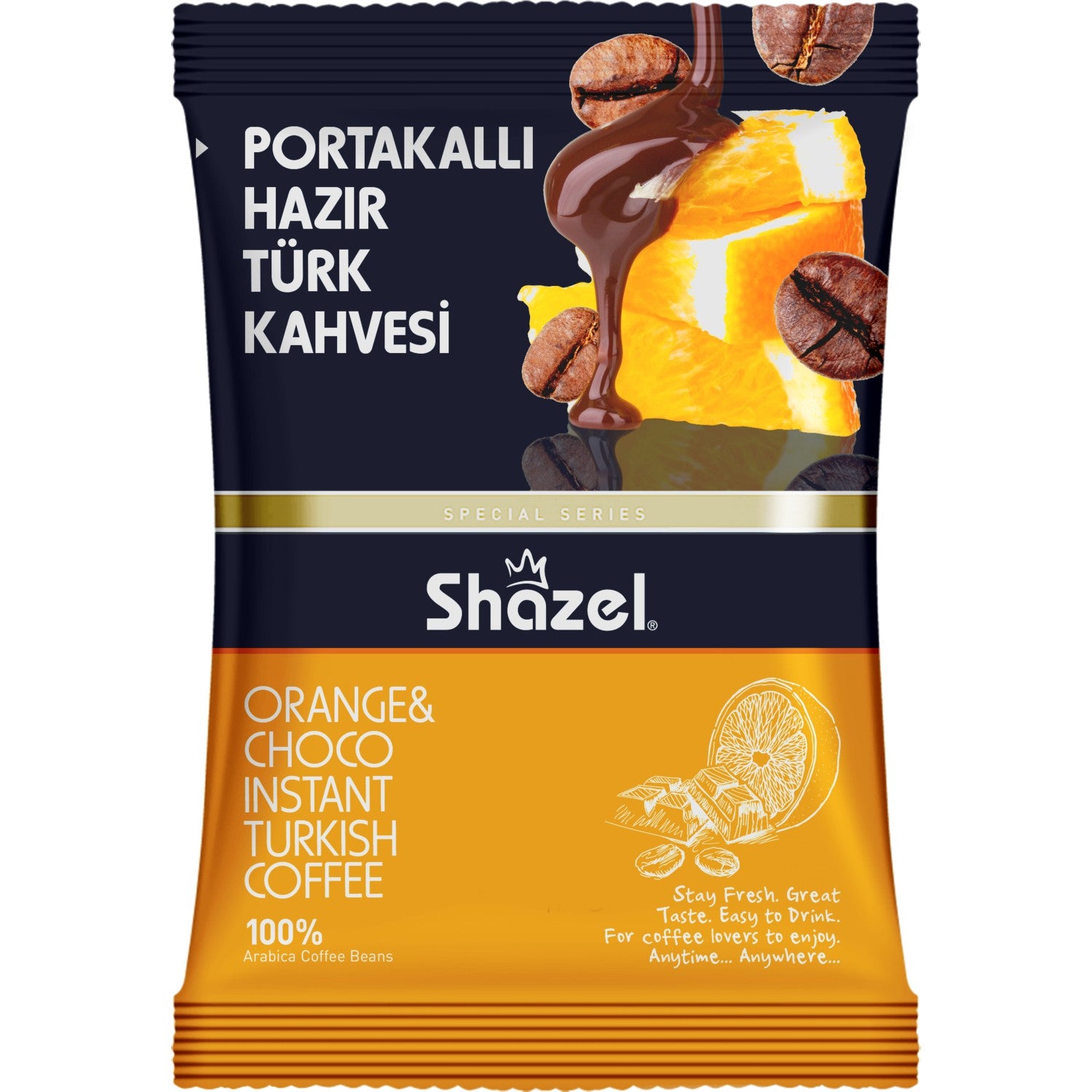 Shazel Orange Flavored instant Turkish Coffee 100 gr x 4 Packs - MALLTURK