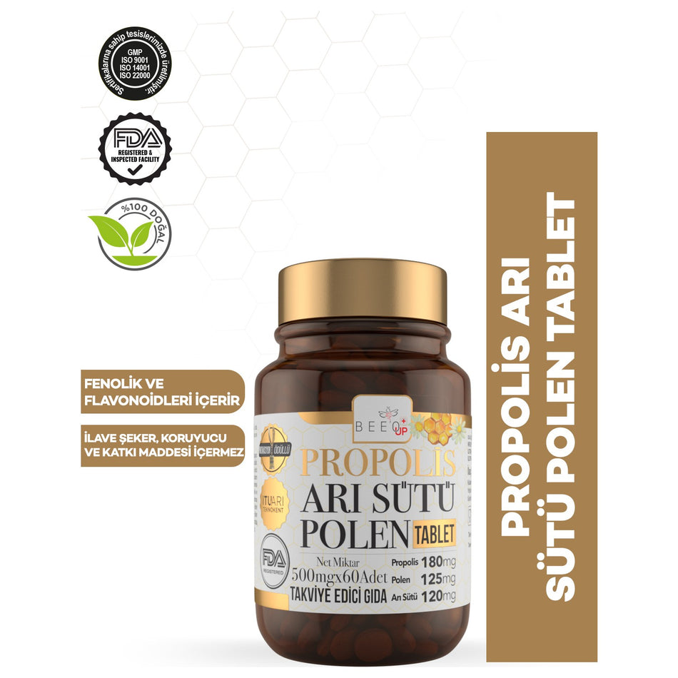 BEE'O Up Propolis Royal Jelly Bee Pollen Adult 60 Tablet - MALLTURK