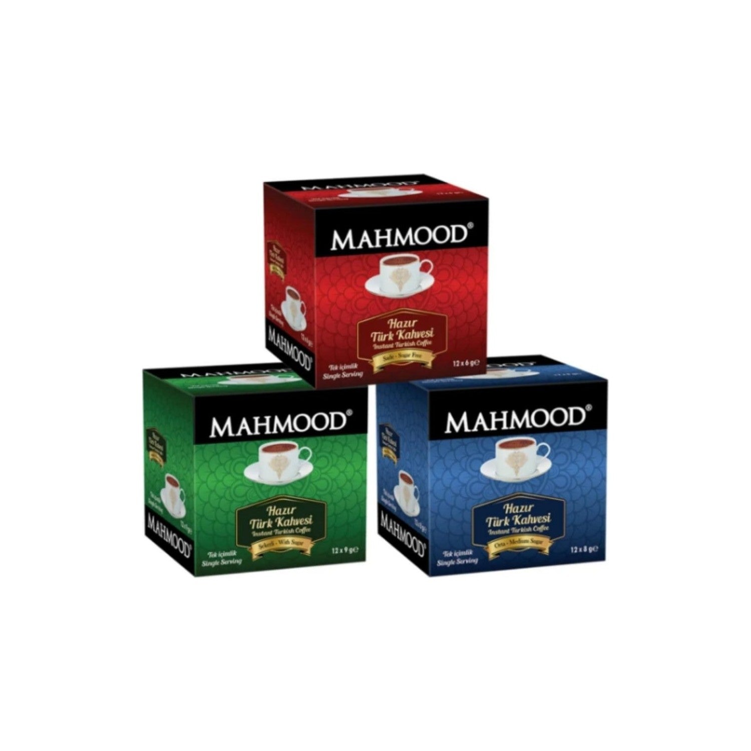 Mahmood Coffee - Mahmood Turkish Coffee, Plain 6g, Medium 8g, and Sweetened 9g, 12 Packs - MALLTURK