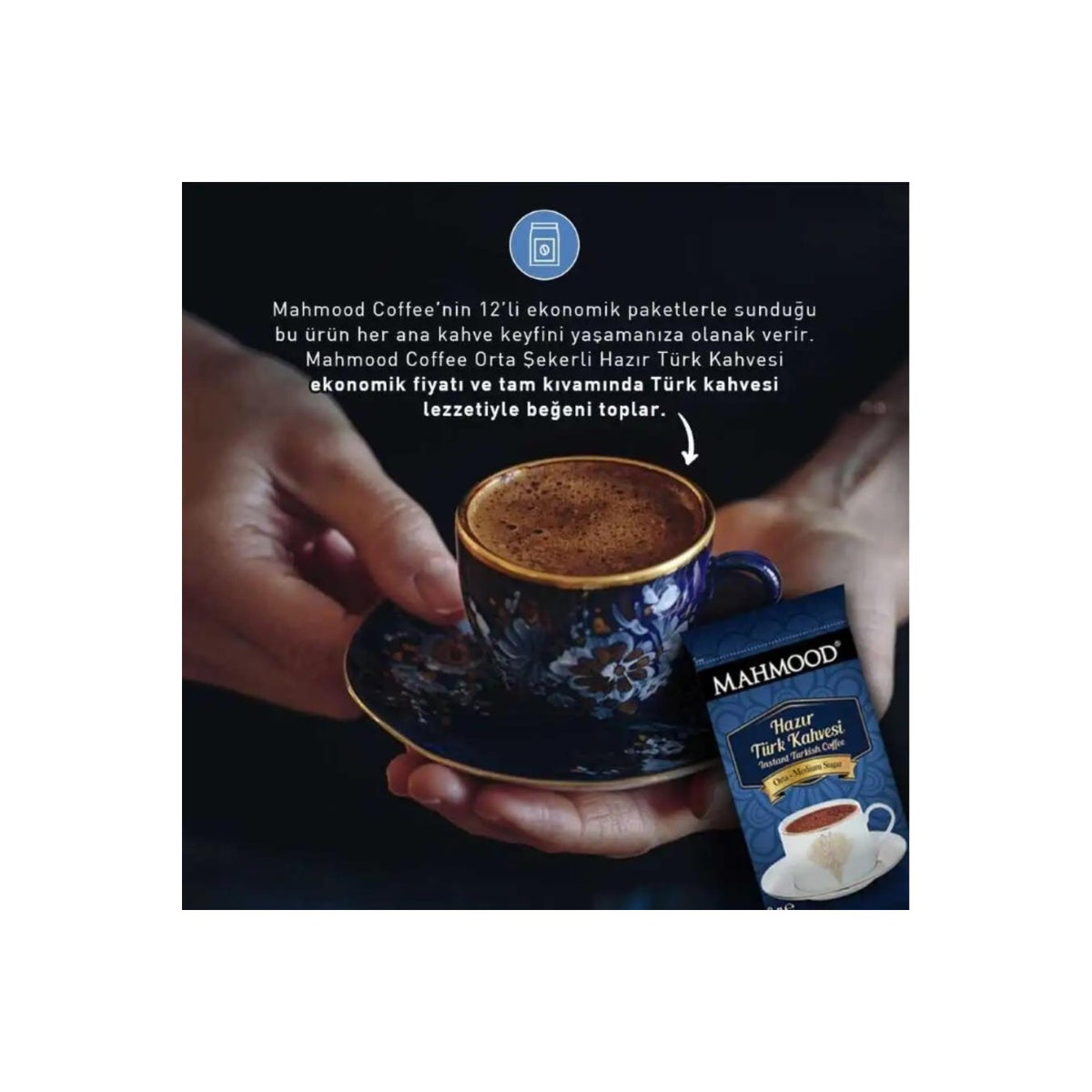 Mahmood Coffee - Mahmood Turkish Coffee, Plain 6g, Medium 8g, and Sweetened 9g, 12 Packs - MALLTURK