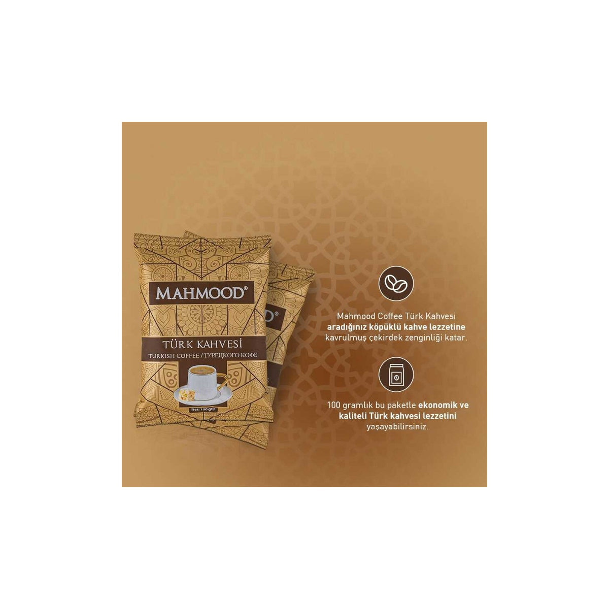 Mahmood Coffee Mahmood Dibek Coffee in a Tin Can with Measuring Spoon 400g - Medium Roast Turkish Coffee 100g - MALLTURK