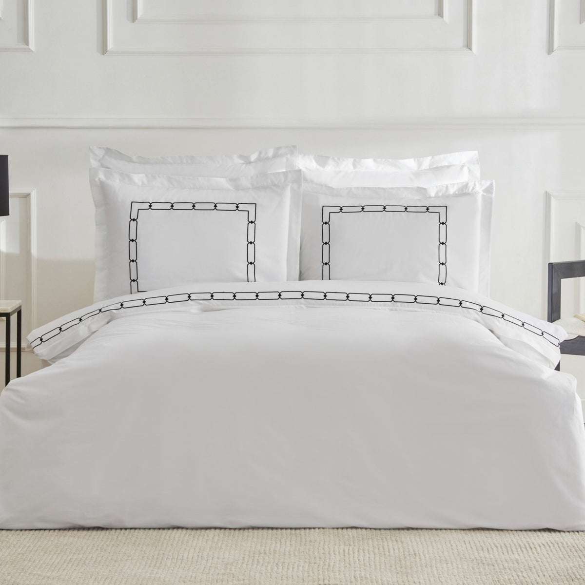 Karaca Home Diane 80 Thread Count %100 Cotton Double Percale Duvet Cover Set Embroidered White - MALLTURK