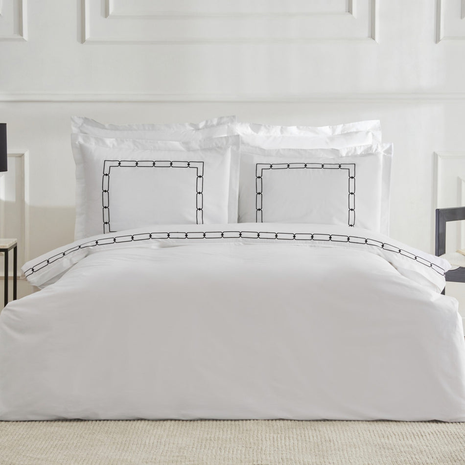 Karaca Home Diane 80 Thread Count %100 Cotton Double Percale Duvet Cover Set Embroidered White - MALLTURK