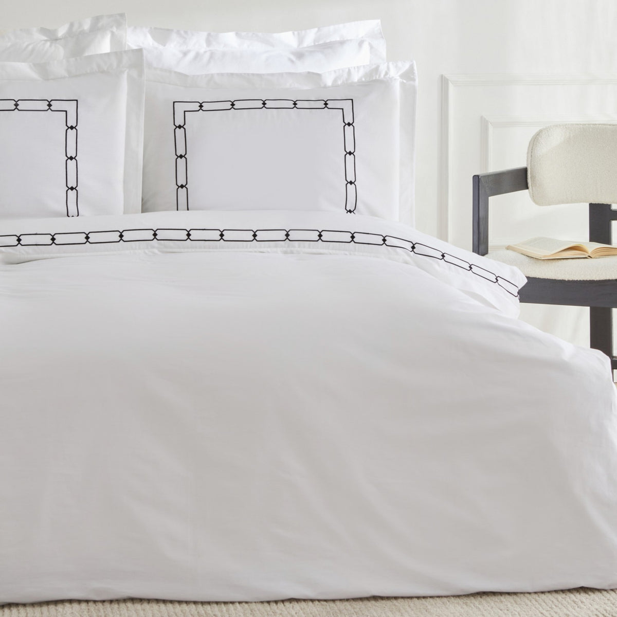 Karaca Home Diane 80 Thread Count %100 Cotton Double Percale Duvet Cover Set Embroidered White - MALLTURK